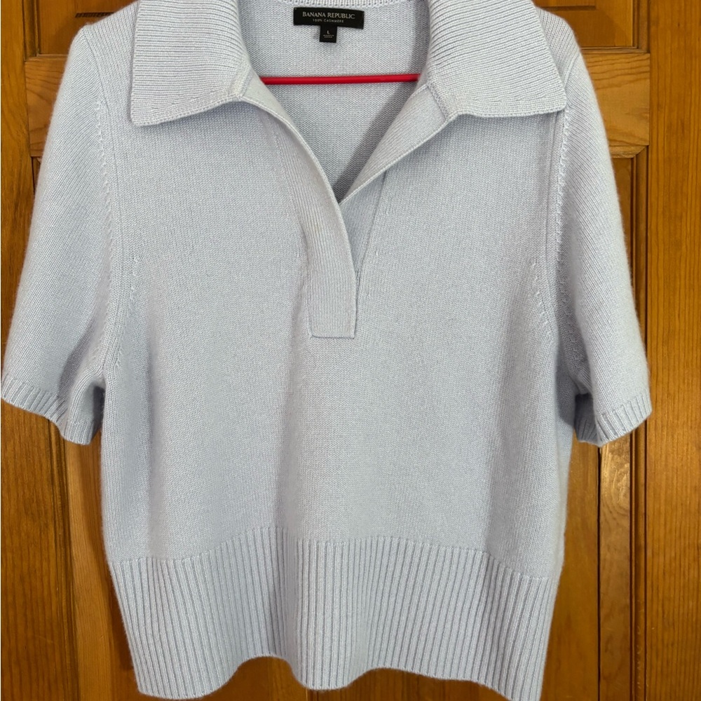 BANAN REPUBLIC LUNETTA CASHMERE SWEATER POLO LIGHT BLUE